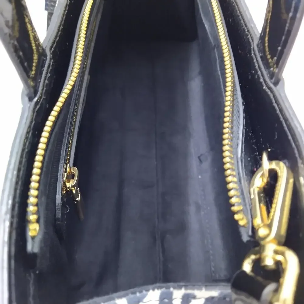 House of Harlow Black White Zebra Printed Leather Top Handle Zipper Satchel Bag